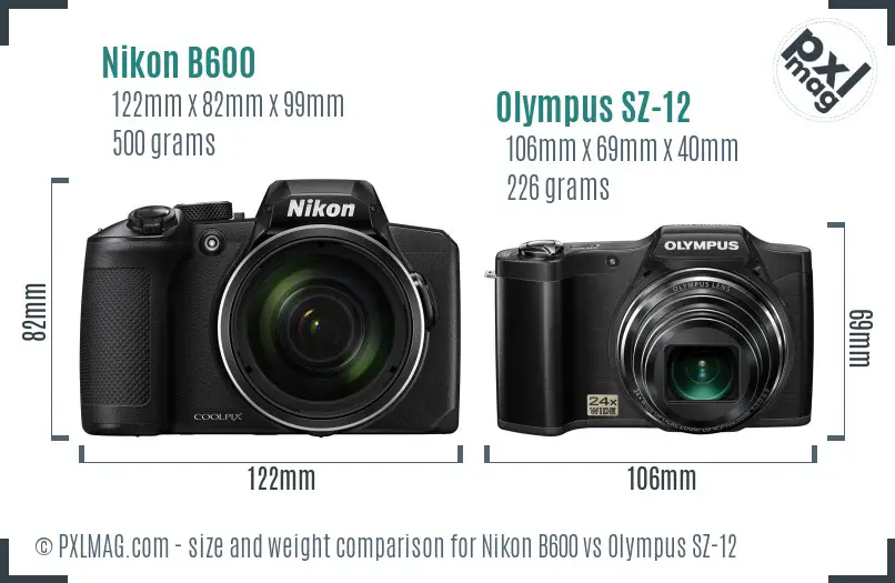 Nikon B600 vs Olympus SZ-12 size comparison