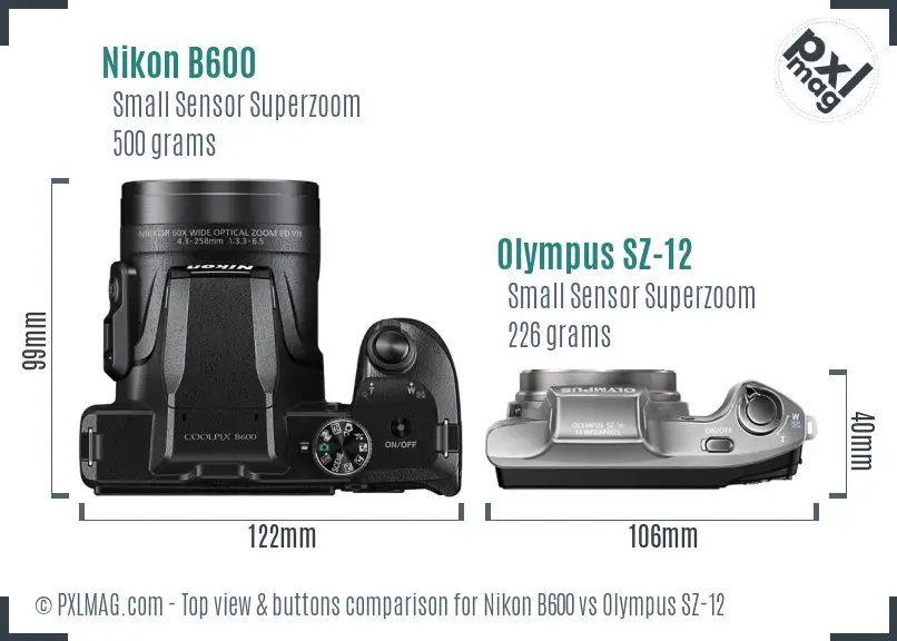 Nikon B600 vs Olympus SZ-12 top view buttons comparison