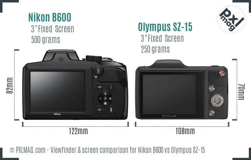 Nikon B600 vs Olympus SZ-15 Screen and Viewfinder comparison