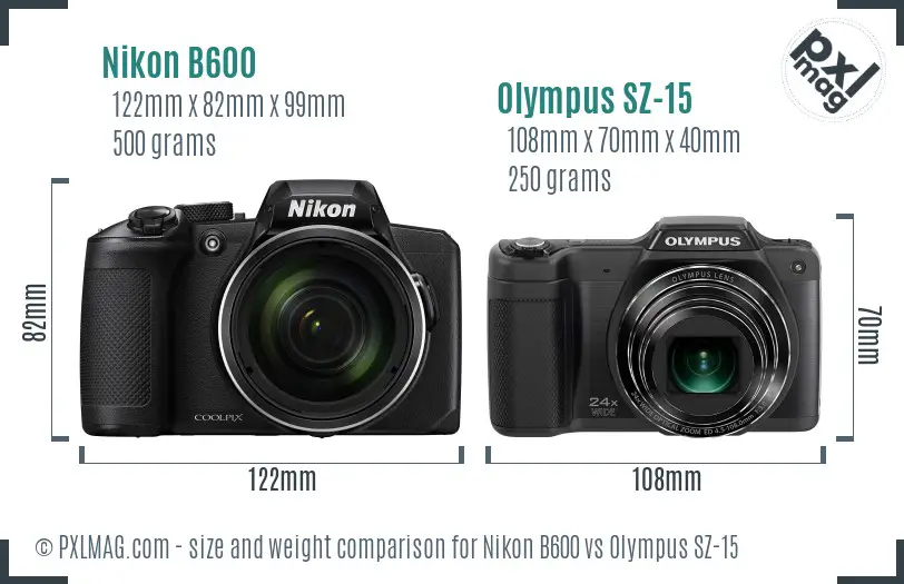 Nikon B600 vs Olympus SZ-15 size comparison