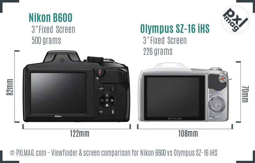 Nikon B600 vs Olympus SZ-16 iHS Screen and Viewfinder comparison Nikon B600 vs Olympus SZ-16 iHS Screen and Viewfinder comparison