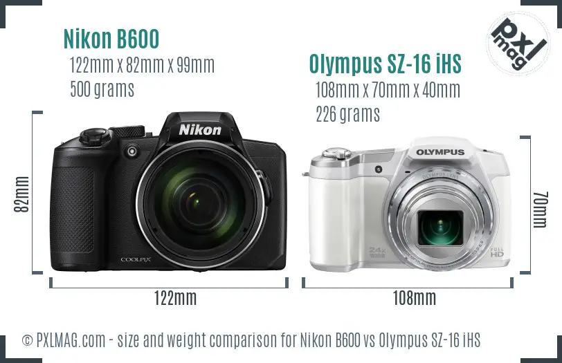 Nikon B600 vs Olympus SZ-16 iHS size comparison Nikon B600 vs Olympus SZ-16 iHS size comparison