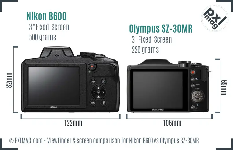 Nikon B600 vs Olympus SZ-30MR Screen and Viewfinder comparison
