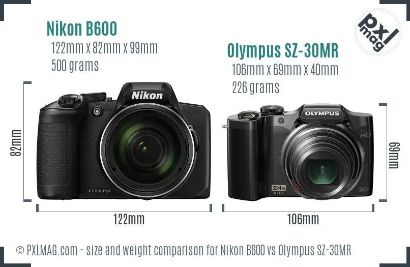 Nikon B600 vs Olympus SZ-30MR size comparison