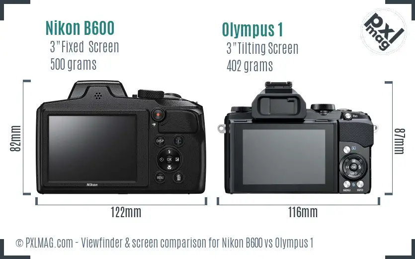 Nikon B600 vs Olympus 1 Screen and Viewfinder comparison