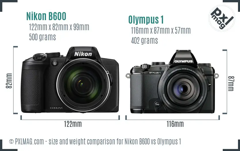 Nikon B600 vs Olympus 1 size comparison