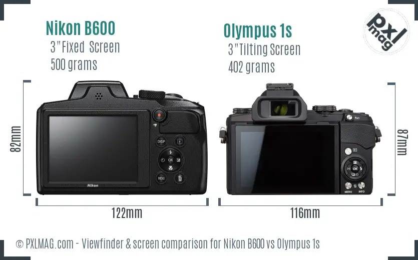 Nikon B600 vs Olympus 1s Screen and Viewfinder comparison