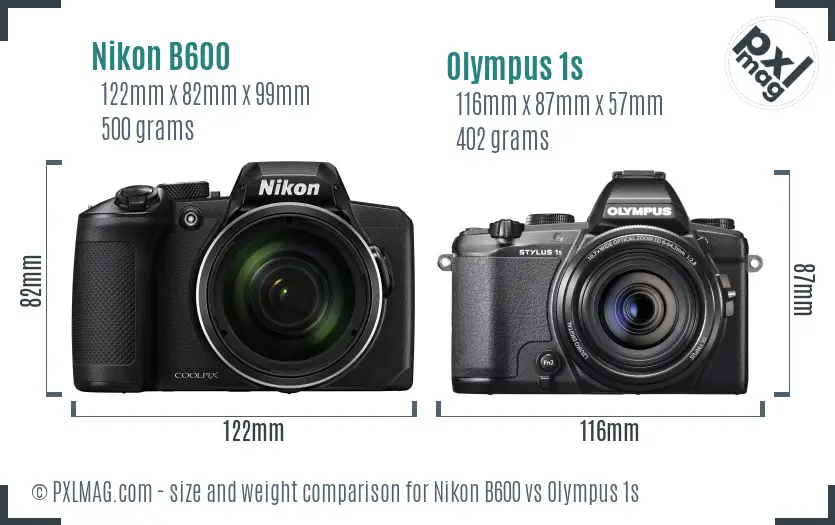 Nikon B600 vs Olympus 1s size comparison