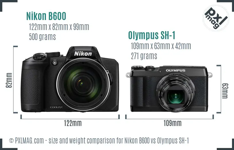 Nikon B600 vs Olympus SH-1 size comparison