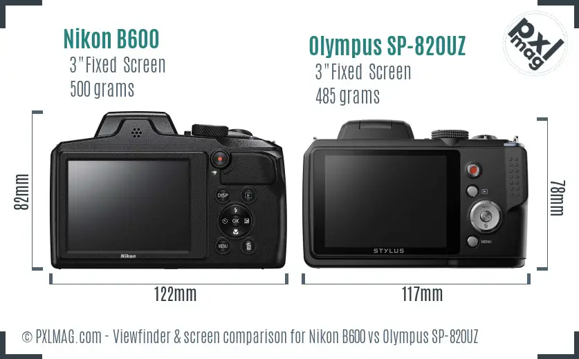Nikon B600 vs Olympus SP-820UZ Screen and Viewfinder comparison