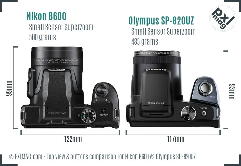Nikon B600 vs Olympus SP-820UZ top view buttons comparison
