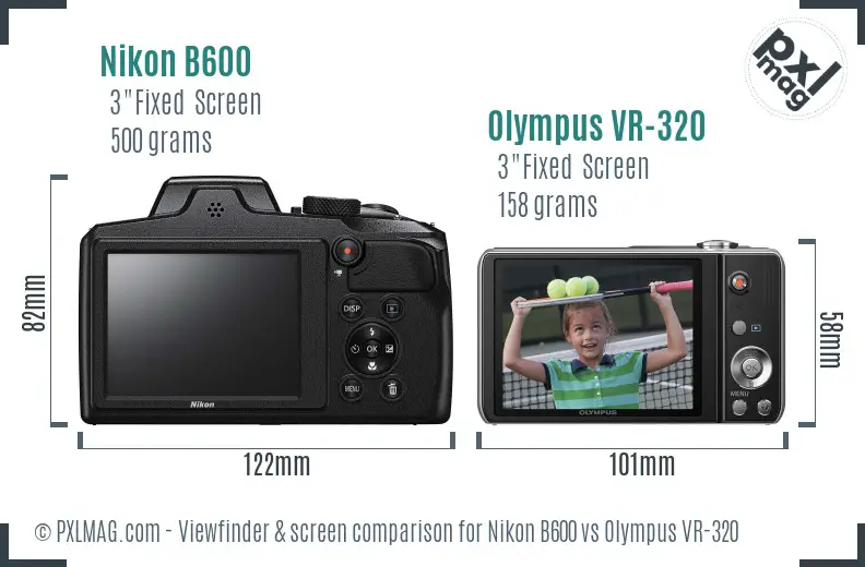 Nikon B600 vs Olympus VR-320 Screen and Viewfinder comparison