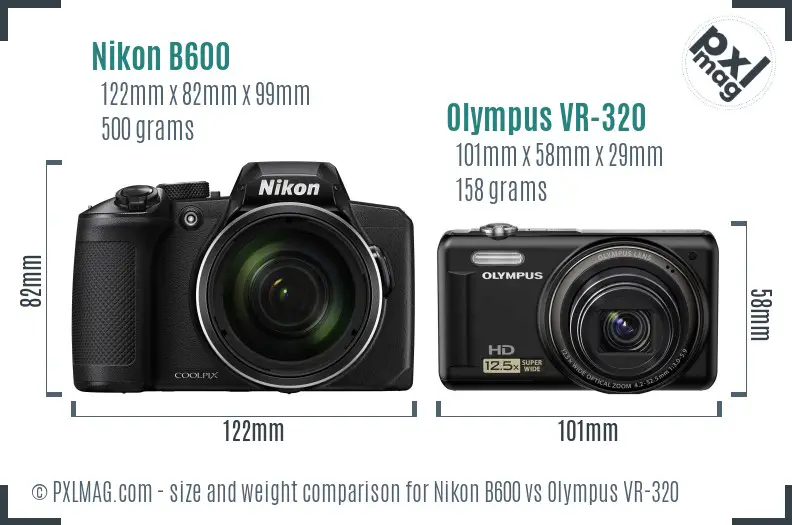 Nikon B600 vs Olympus VR-320 size comparison