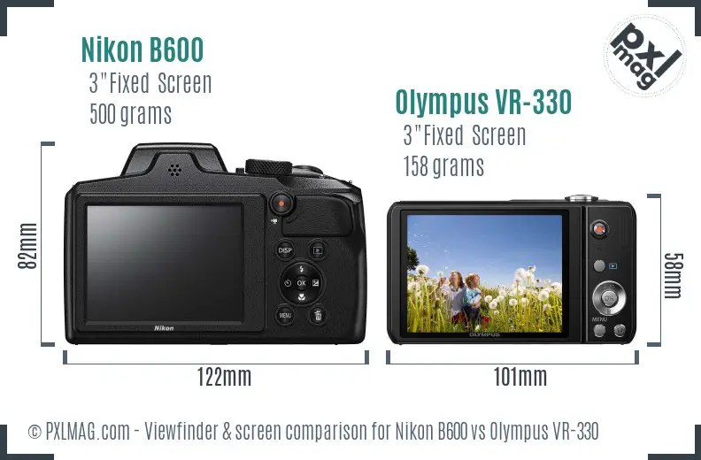 Nikon B600 vs Olympus VR-330 Screen and Viewfinder comparison