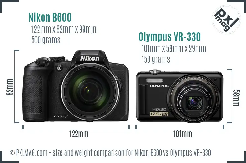 Nikon B600 vs Olympus VR-330 size comparison