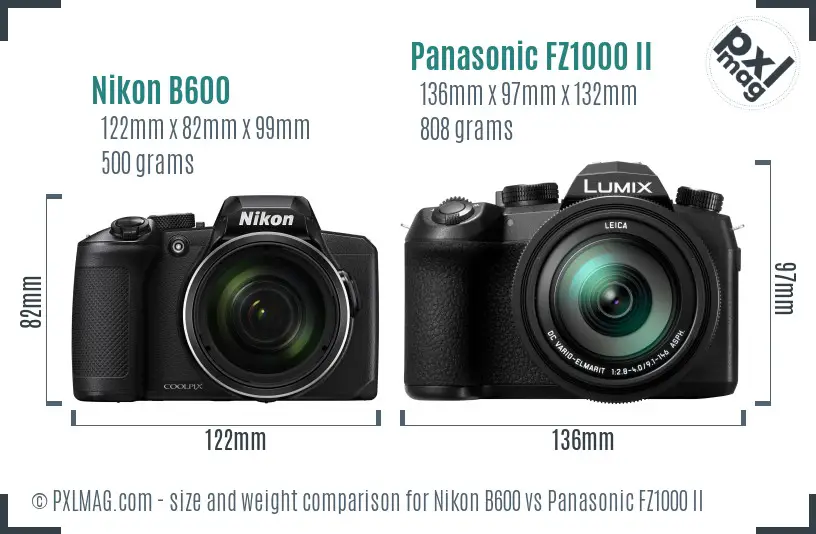 Nikon B600 vs Panasonic FZ1000 II size comparison