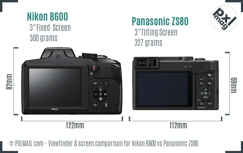Nikon B600 vs Panasonic ZS80 Screen and Viewfinder comparison
