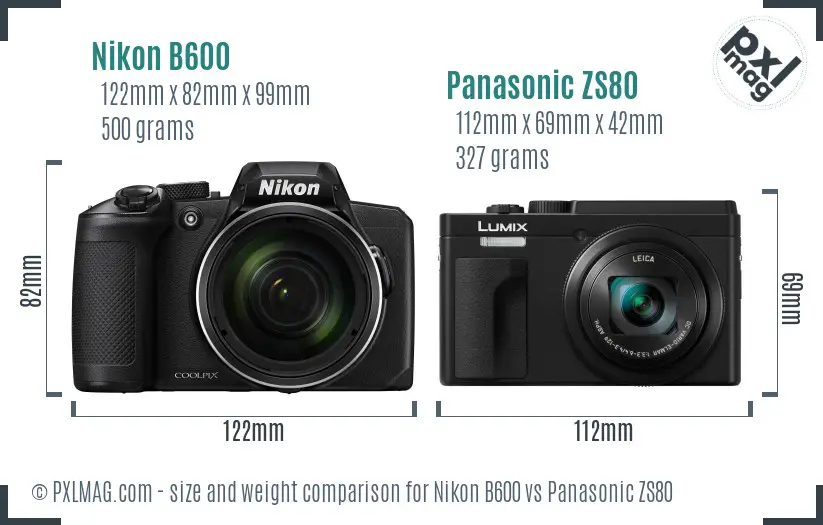 Nikon B600 vs Panasonic ZS80 size comparison