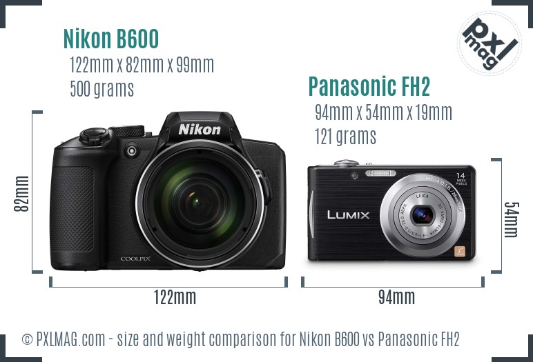 Nikon B600 vs Panasonic FH2 size comparison