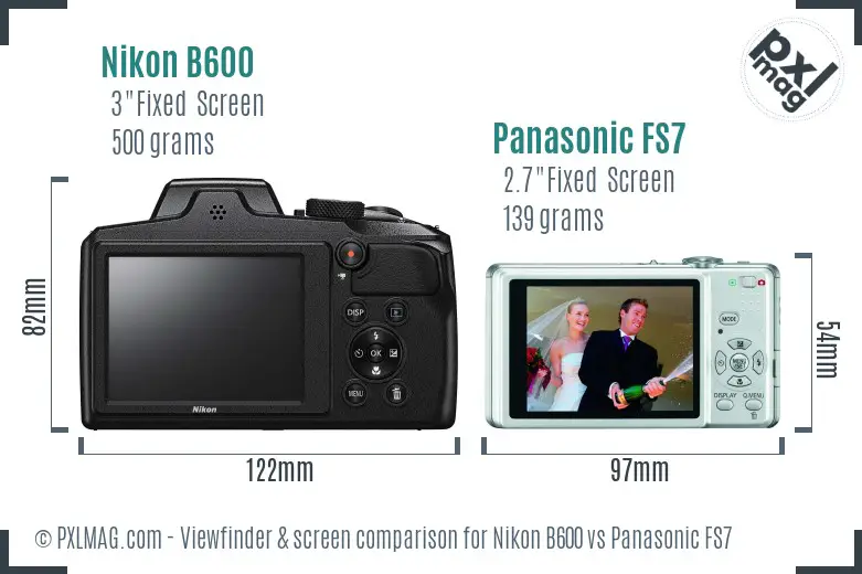 Nikon B600 vs Panasonic FS7 Screen and Viewfinder comparison