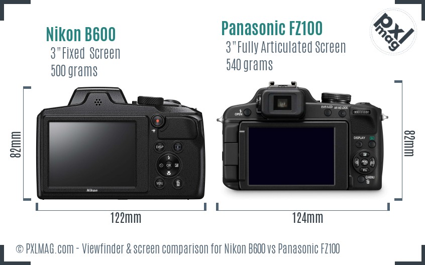 Nikon B600 vs Panasonic FZ100 Screen and Viewfinder comparison