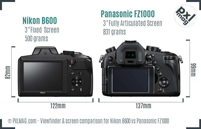 Nikon B600 vs Panasonic FZ1000 Screen and Viewfinder comparison