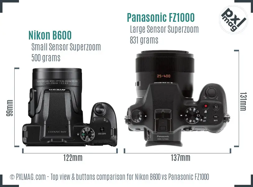 Nikon B600 vs Panasonic FZ1000 top view buttons comparison