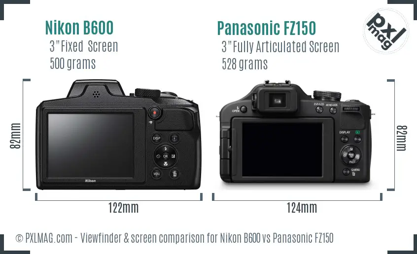 Nikon B600 vs Panasonic FZ150 Screen and Viewfinder comparison