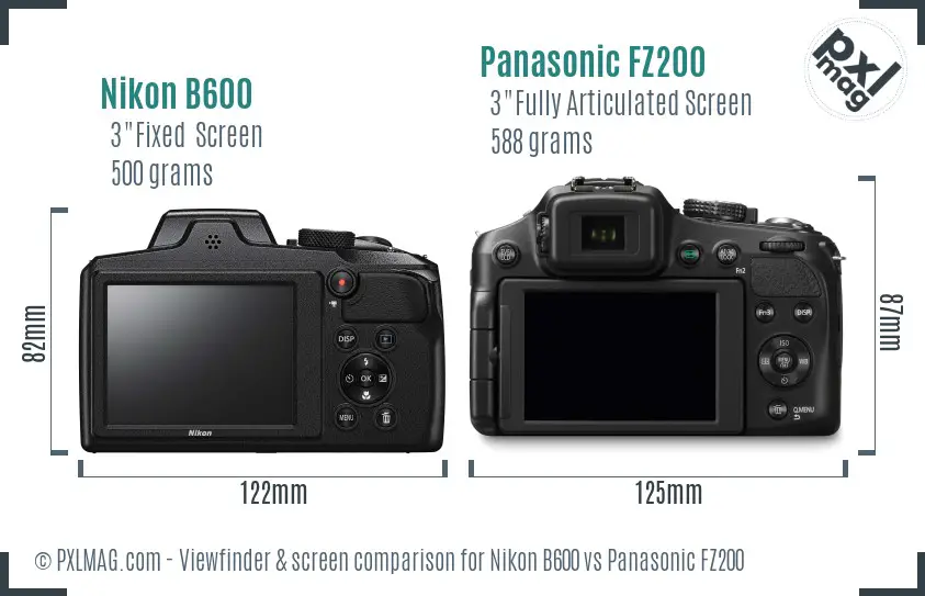 Nikon B600 vs Panasonic FZ200 Screen and Viewfinder comparison
