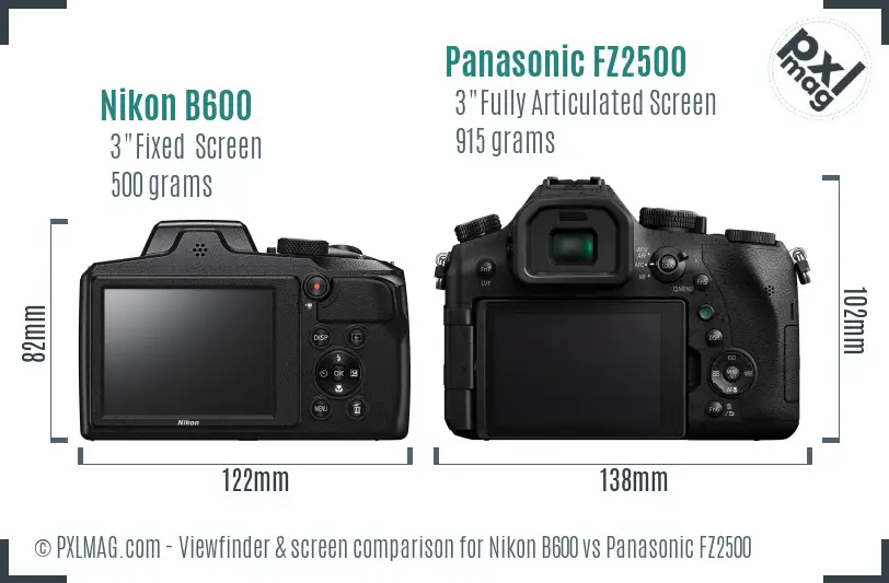 Nikon B600 vs Panasonic FZ2500 Screen and Viewfinder comparison