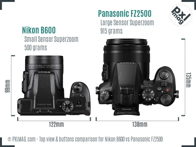 Nikon B600 vs Panasonic FZ2500 top view buttons comparison