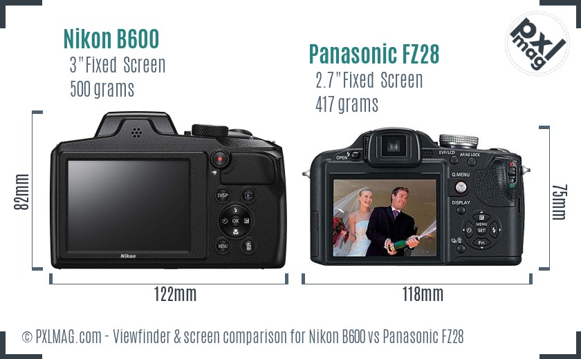 Nikon B600 vs Panasonic FZ28 Screen and Viewfinder comparison
