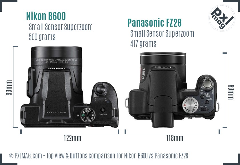 Nikon B600 vs Panasonic FZ28 top view buttons comparison