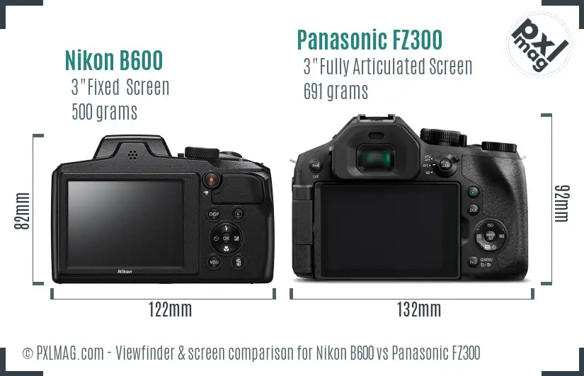 Nikon B600 vs Panasonic FZ300 Screen and Viewfinder comparison