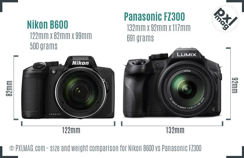 Nikon B600 vs Panasonic FZ300 size comparison