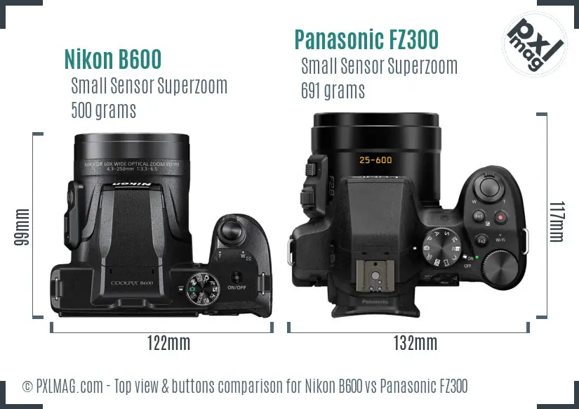 Nikon B600 vs Panasonic FZ300 top view buttons comparison