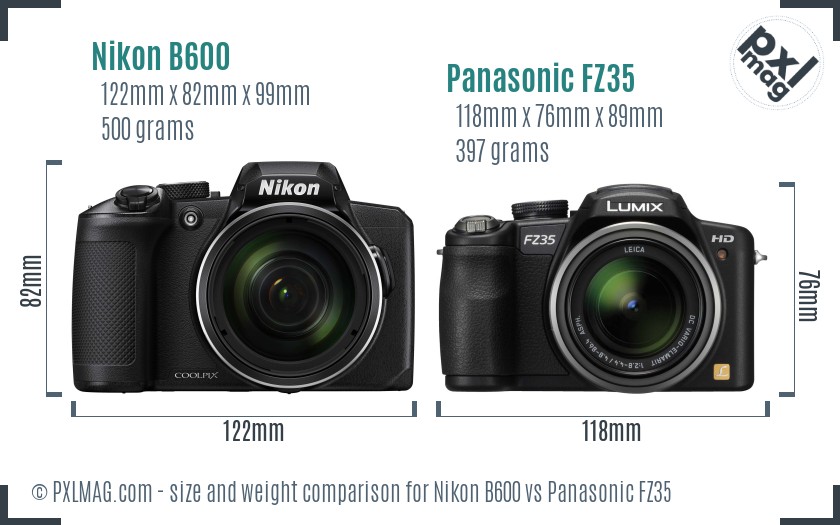 Nikon B600 vs Panasonic FZ35 size comparison