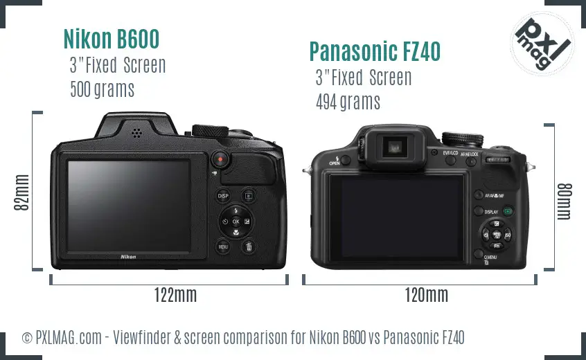 Nikon B600 vs Panasonic FZ40 Screen and Viewfinder comparison