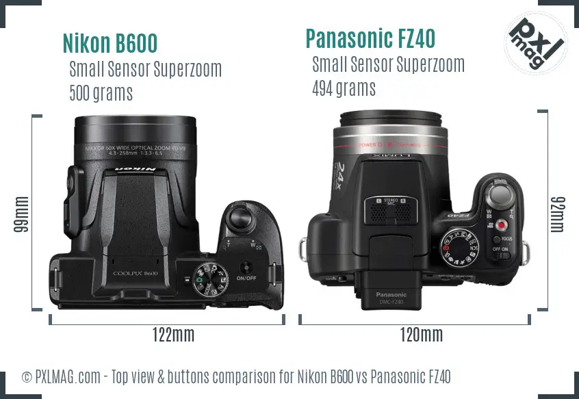 Nikon B600 vs Panasonic FZ40 top view buttons comparison