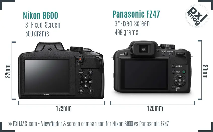 Nikon B600 vs Panasonic FZ47 Screen and Viewfinder comparison