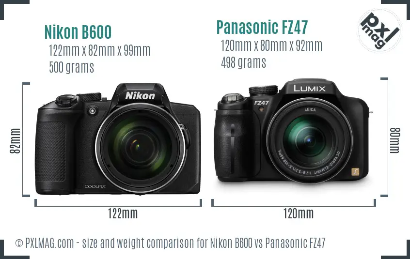 Nikon B600 vs Panasonic FZ47 size comparison