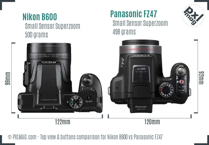 Nikon B600 vs Panasonic FZ47 top view buttons comparison