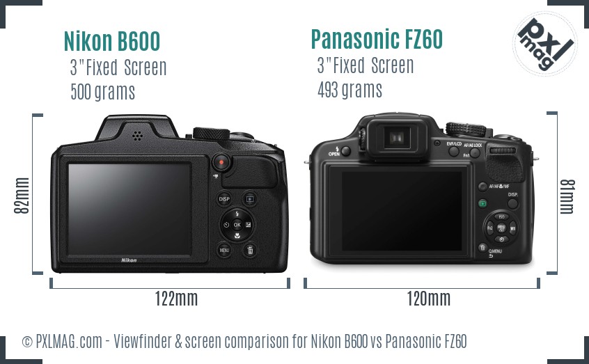 Nikon B600 vs Panasonic FZ60 Screen and Viewfinder comparison