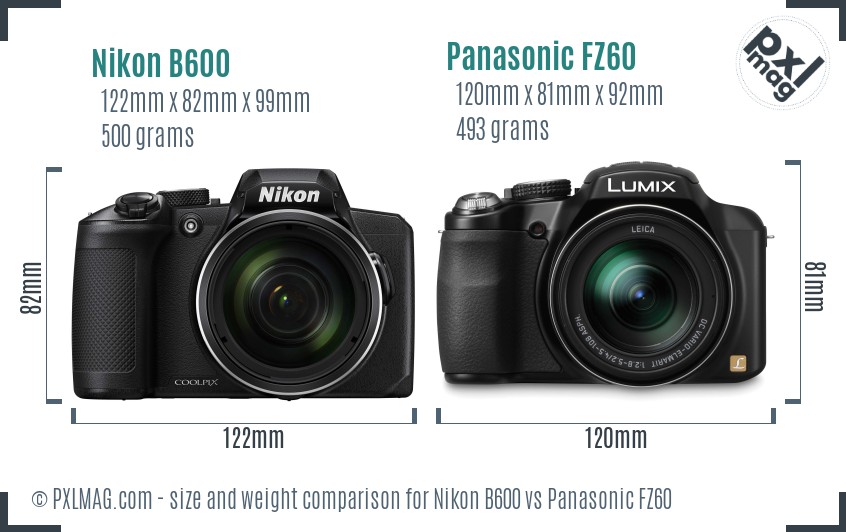 Nikon B600 vs Panasonic FZ60 size comparison