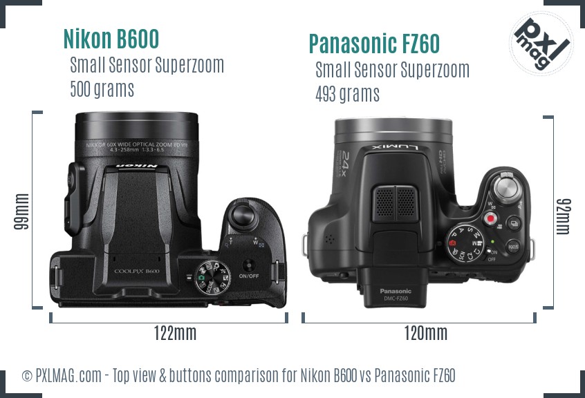 Nikon B600 vs Panasonic FZ60 top view buttons comparison