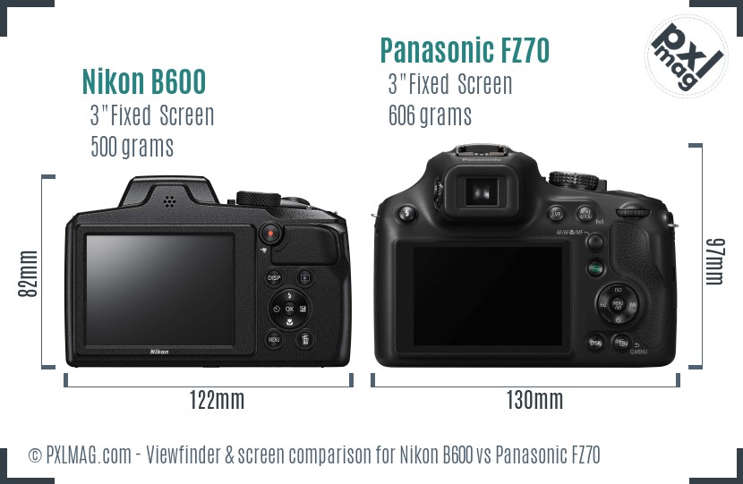 Nikon B600 vs Panasonic FZ70 Screen and Viewfinder comparison