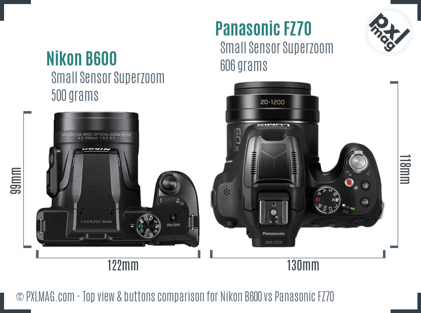 Nikon B600 vs Panasonic FZ70 top view buttons comparison