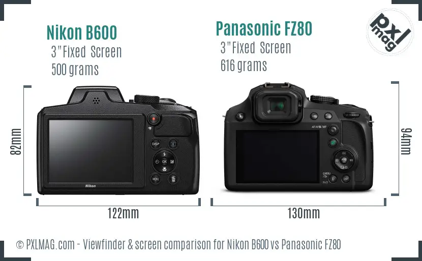 Nikon B600 vs Panasonic FZ80 Screen and Viewfinder comparison