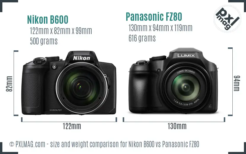 Nikon B600 vs Panasonic FZ80 size comparison