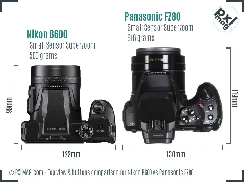 Nikon B600 vs Panasonic FZ80 top view buttons comparison